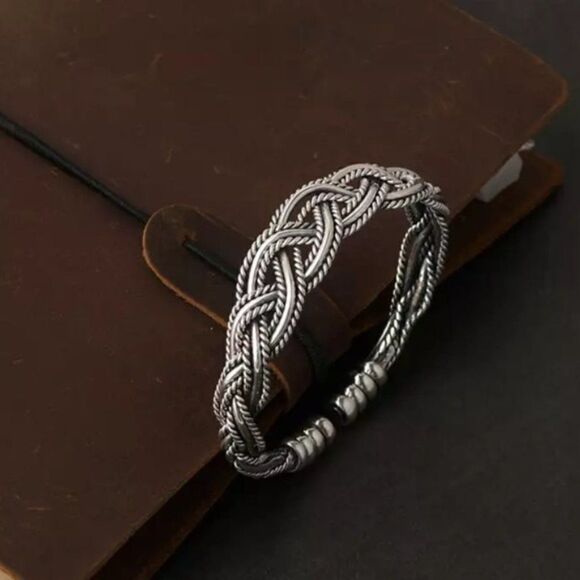 - #22 Retro Woven Silver Cuff Bracelet - Picture 2 of 6